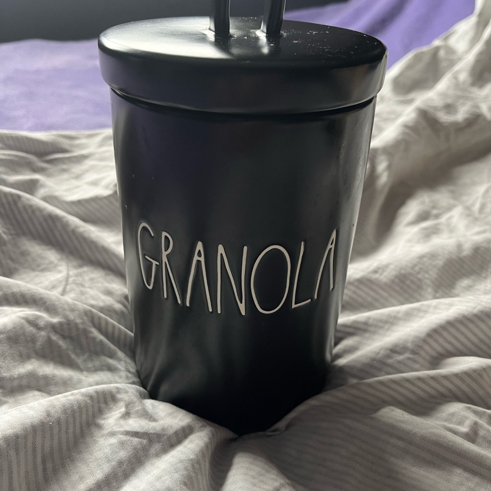 Rae Dunn Black Granola Ceramic Canister